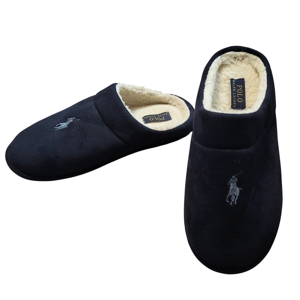 Polo Ralph Lauren Mens Ellicott Navy Blue Slippers Soft Cozy Plush Preppy 10